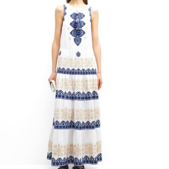 Figue Betty Embroidered Maxi Dress Cottagecore Boho Coastal - Picture 4 of 14